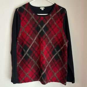 J. Jill Women Argyle Wool blend knit red black sweater long sleeve size Large!